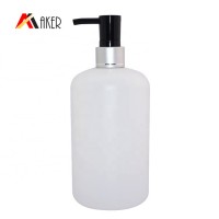 Factory price white Boston round 500ml PE plastic shampoo bottle with aluminum covered lotion pump