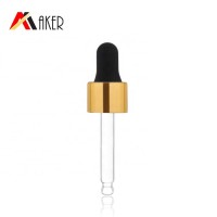 18mm gold aluminum covered dropper cap with black rubber head for cosmetic glass essential oil bottle